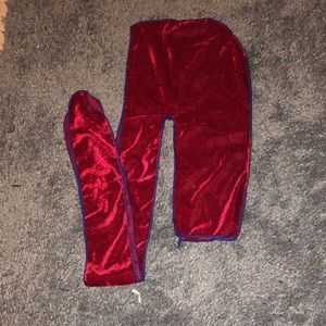 Red velvet Durag with blue stitching